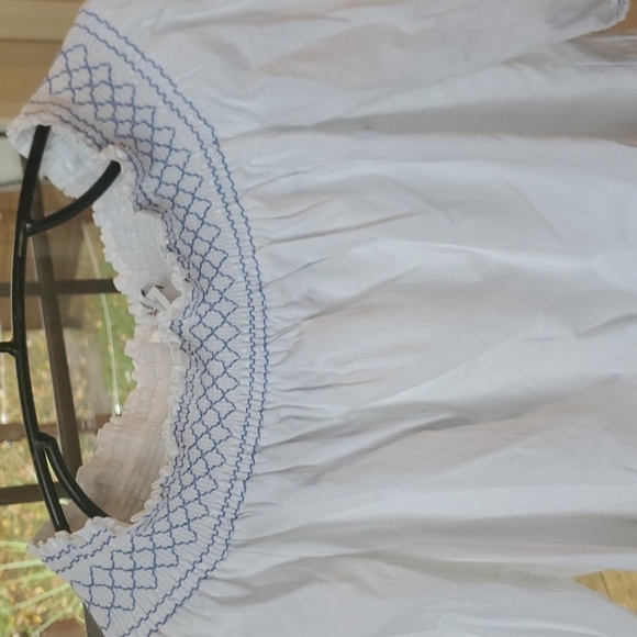 Vineyard Vines 3/4 Sleeve Smocked Blue & White Stitching Sz L Blouse Tunic - Picture 4 of 12